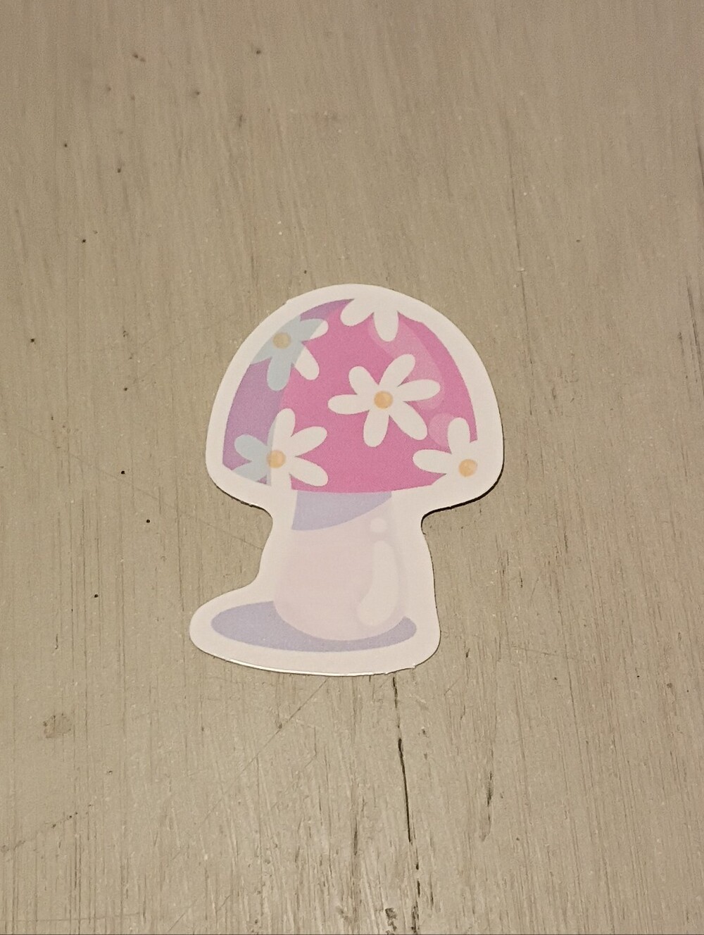 10/$10 Sticker Decal - Pink & Purple Mushroom With White Flowers On Head